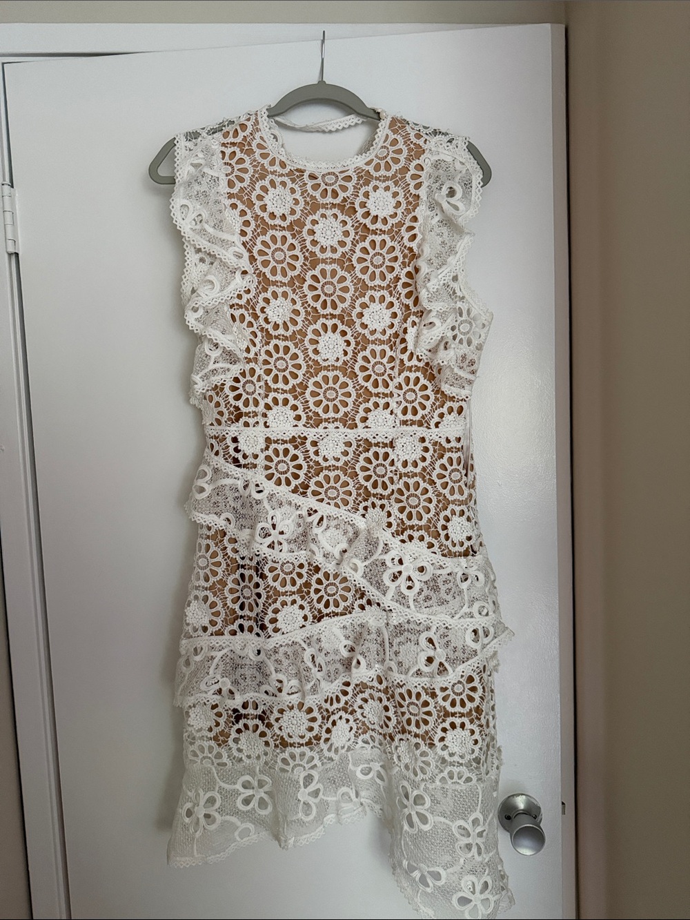 White Floral Lace Ruffle Women’s Dress